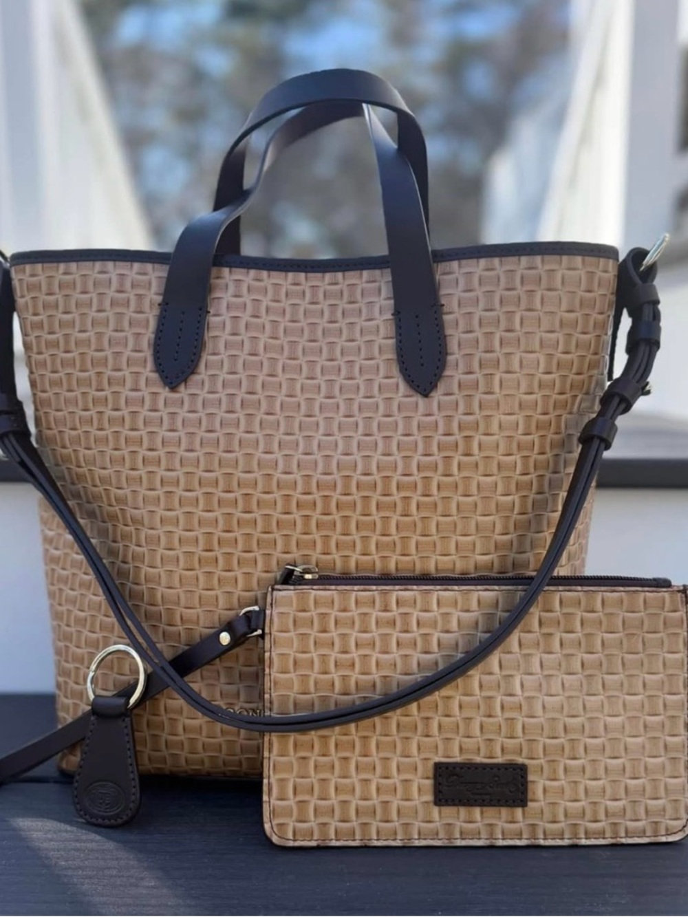 Dooney & Bourke Lilliana Woven Embossed Leather Shopper Tote and wristlet set